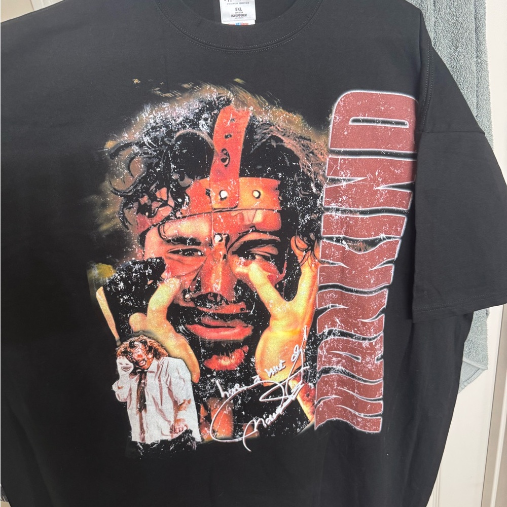 Black Vintage Print WWF WWE Graphic Mankind T-Shirt